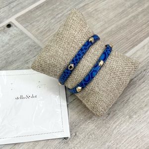 Stella & Dot Hudson Blue Leather Double Wrap